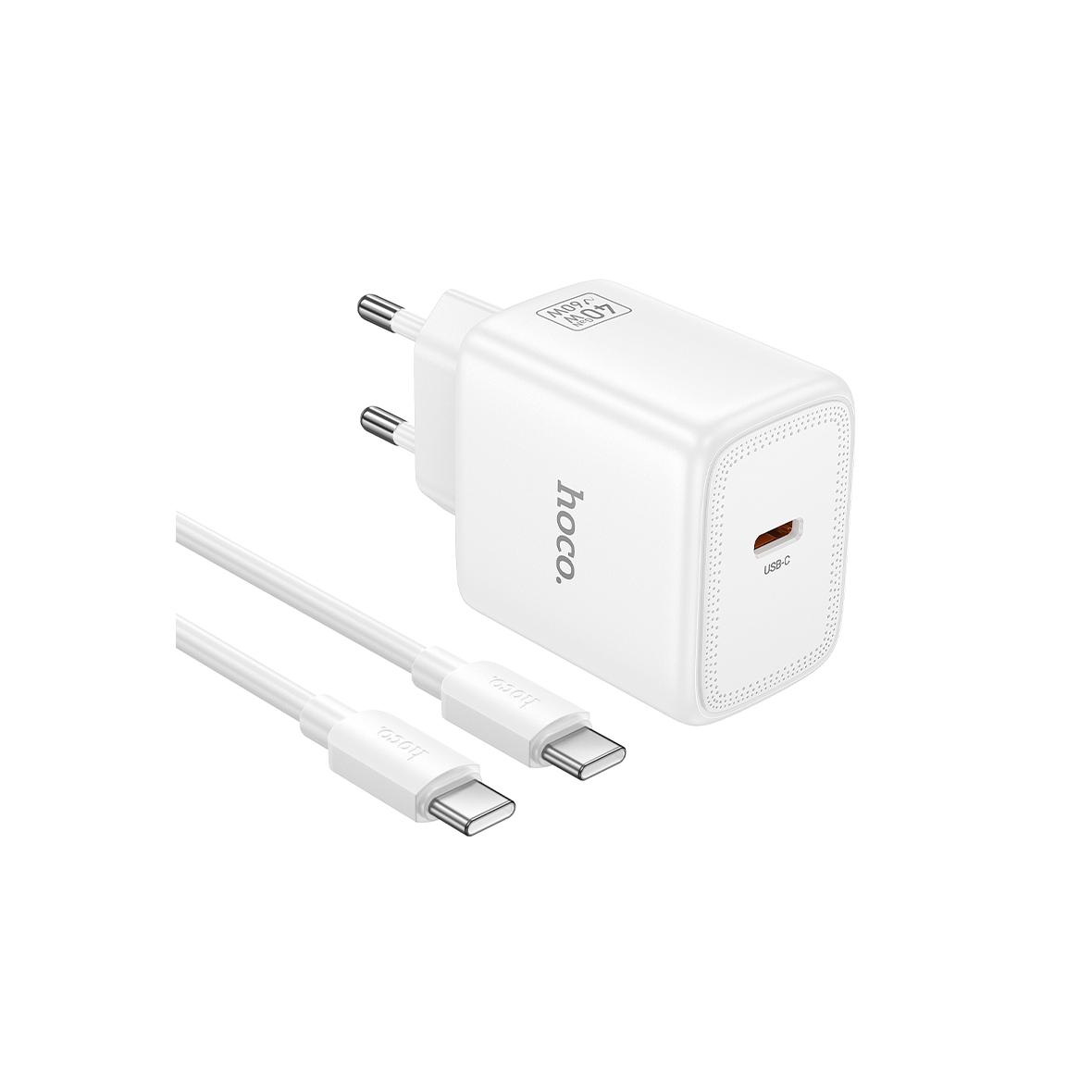 Ładowarka sieciowa GaN do telefonu Hoco USB C PD AVS 40W max 60W + kabel USB C do USB C N83 biała