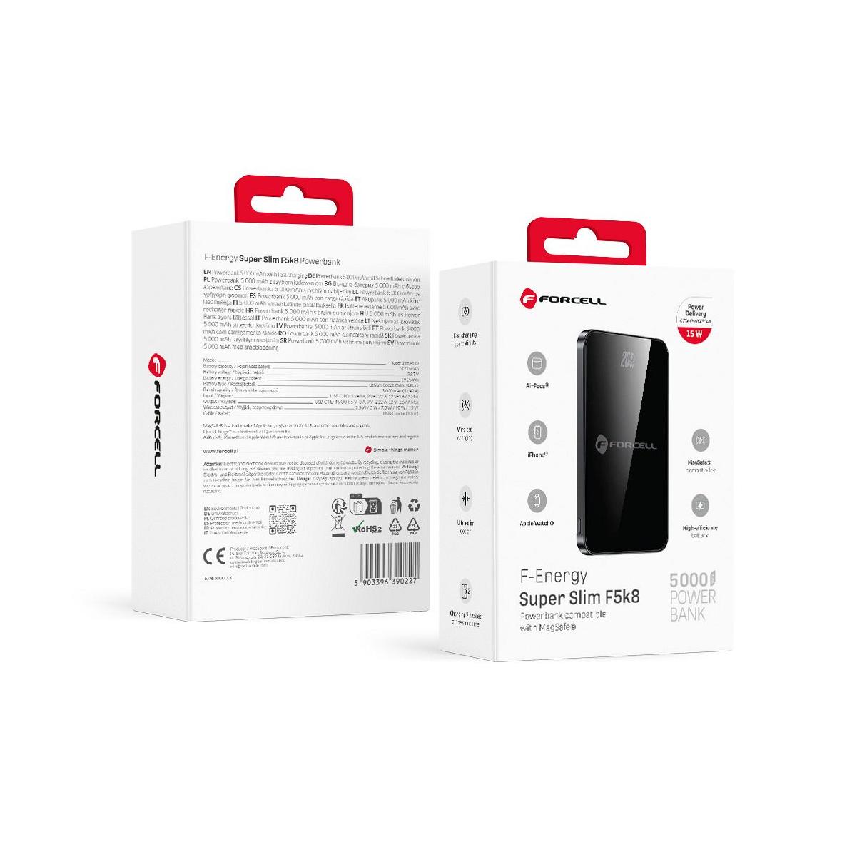 Powerbank zgodny z MagSafe Forcell F-Energy SuperSlim F5K8 QC4.0 PD3.0 15W 5000 mAh czarny 0INT