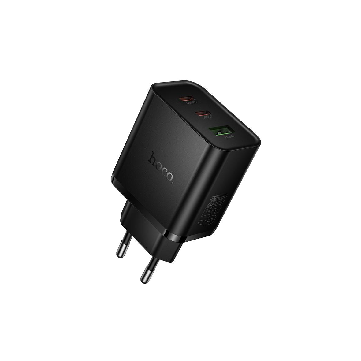 Ładowarka sieciowa do telefonu Hoco 2x USB C + USB A QC3.0 PD 3A 65W N75 czarna