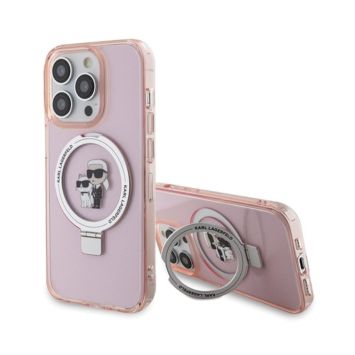 KARL LAGERFELD futerał do IPHONE 15 Pro Max kompatybilny z MagSafe KLHMP15XHMRSKCP (Ringstand KC) różowy
