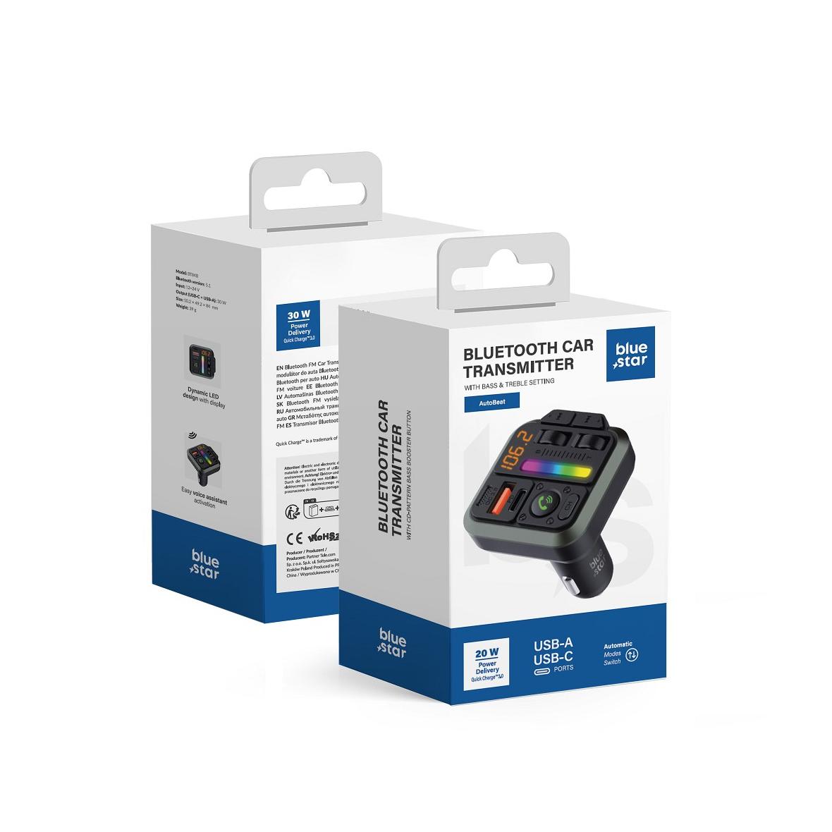 Transmiter samochodowy bluetooth Blue Star AutoBeat QC3.0 PD 20W MT04B czarny