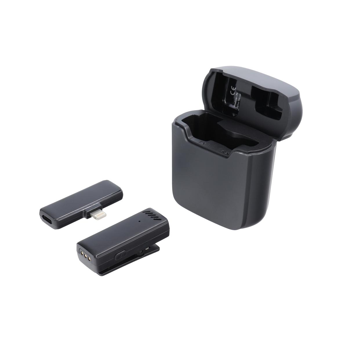 Mikrofon krawatowy bezprzewodowy Lightning z etui ładującym S11 czarny