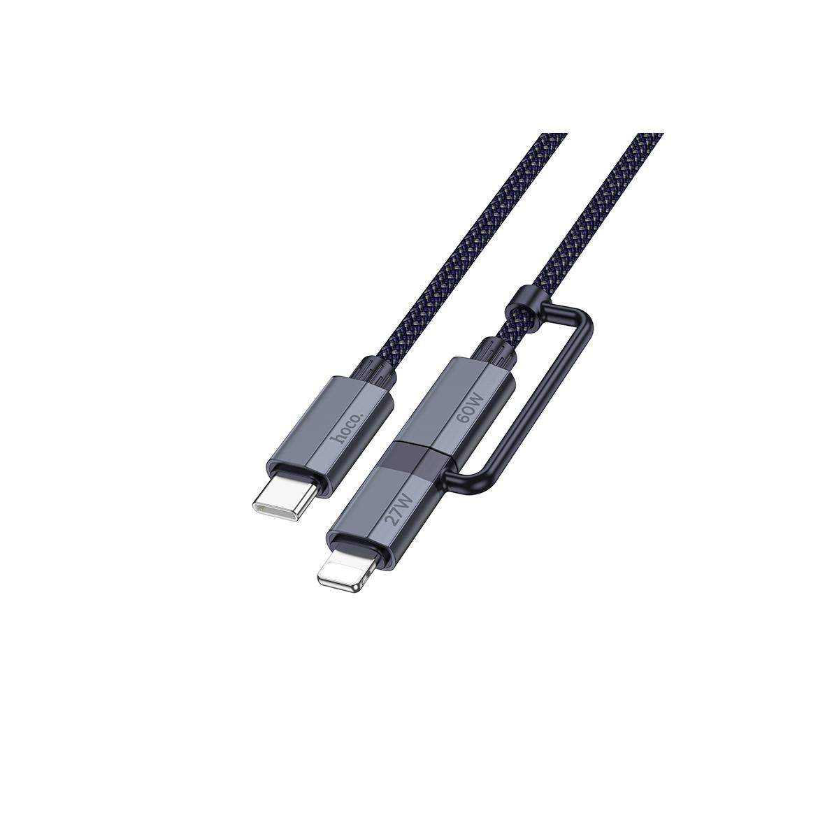 Kabel 2w1 USB C do USB C / Lightning Hoco 1,2 m U134 ciemny niebieski