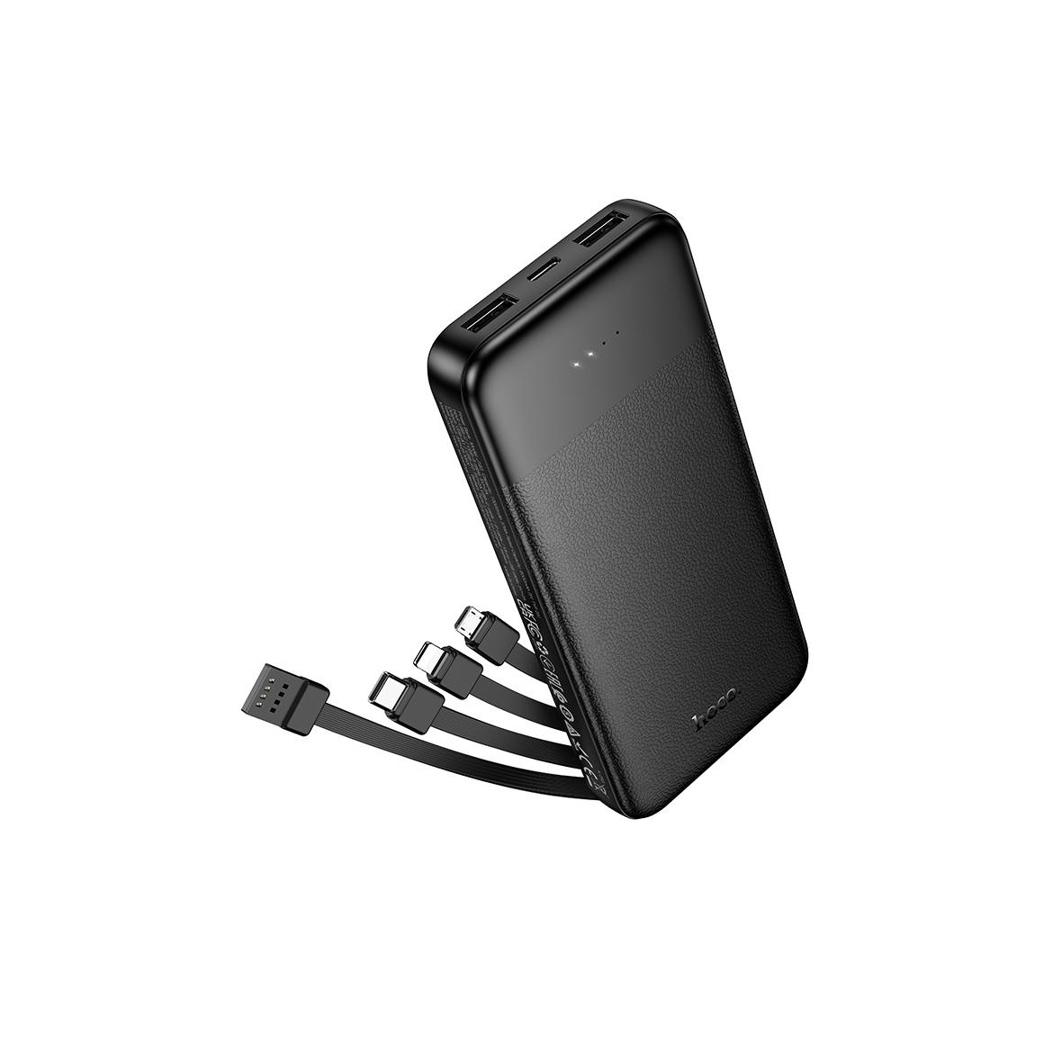 Powerbank Hoco 10000 mAh 2A z czterema wbudowanymi kablami USB A + USB C+ Lightning + Micro USB J163 czarny