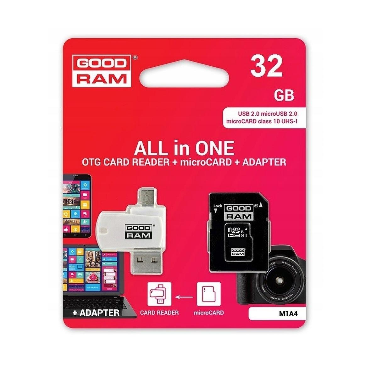 GOODRAM czytnik kart pamięci USB A + Micro USB ALL IN ONE M1A4 + karta microSD 32GB z adapterem
