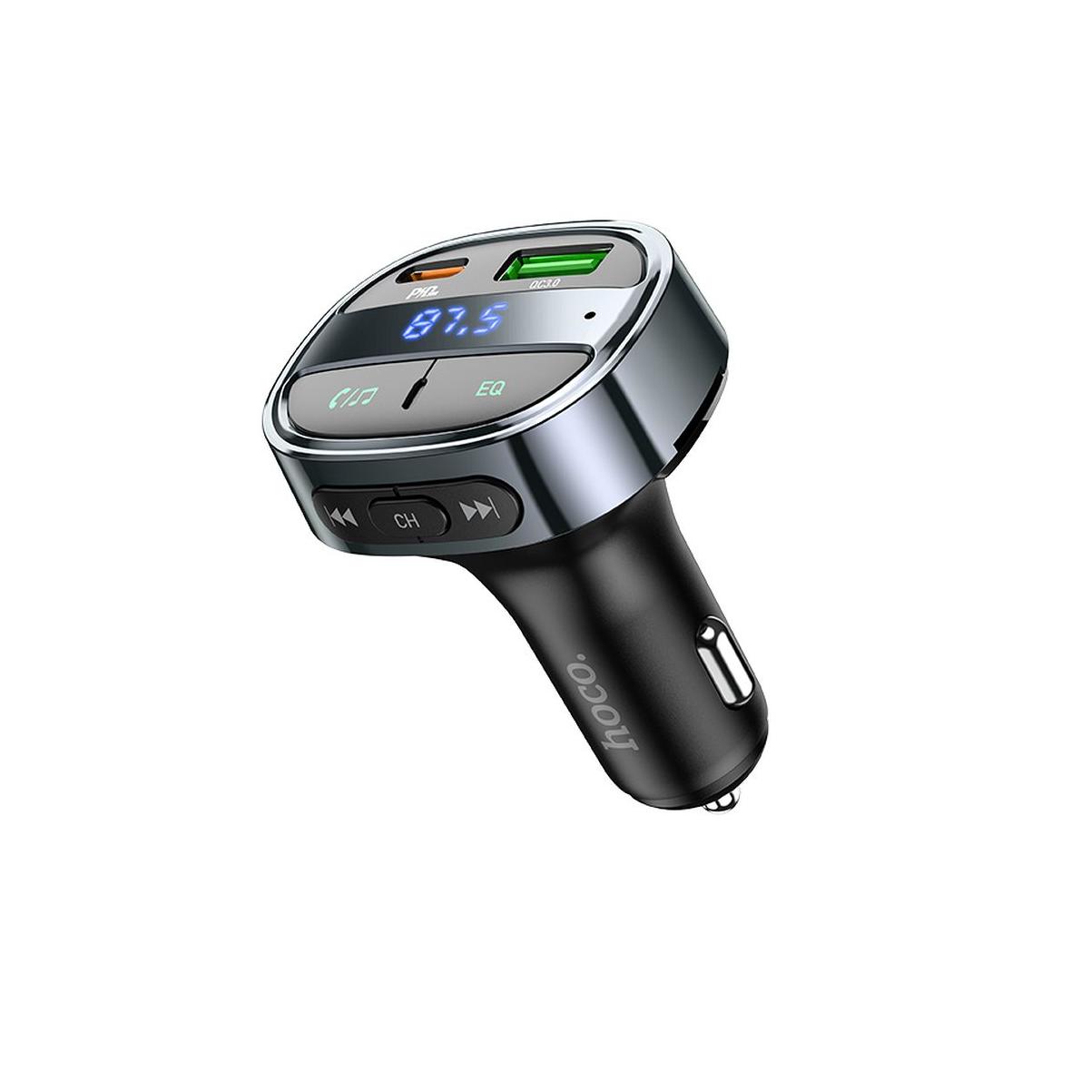Ładowarka samochodowa Hoco USB A + USB C PD QC3.0 5A 30W z wyświetlaczem + transmiter FM BT E70 czarny
