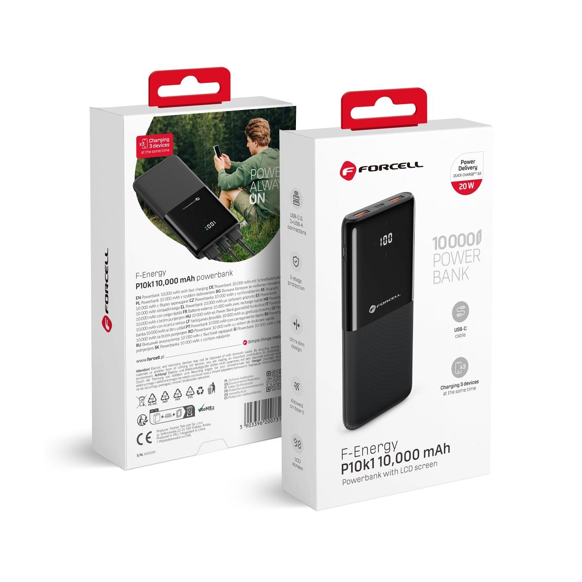 Powerbank Forcell F-Energy P10k1 PD QC3.0 3A 20W 10000 mAh czarny