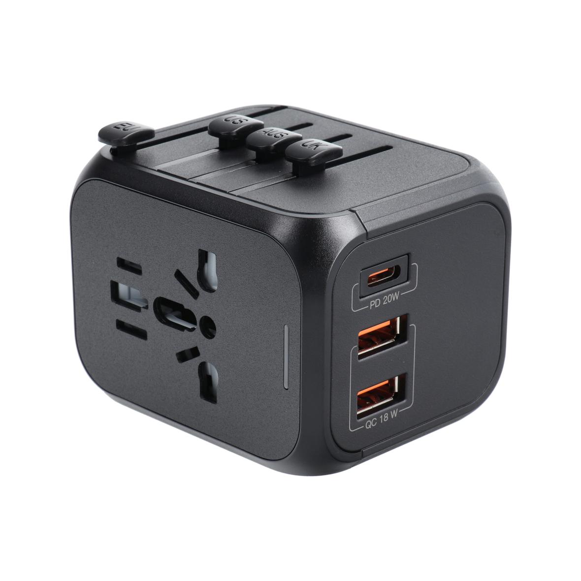 Ładowarka podróżna / adapter OL-309-PQ20 CAŁY ŚWIAT czarna