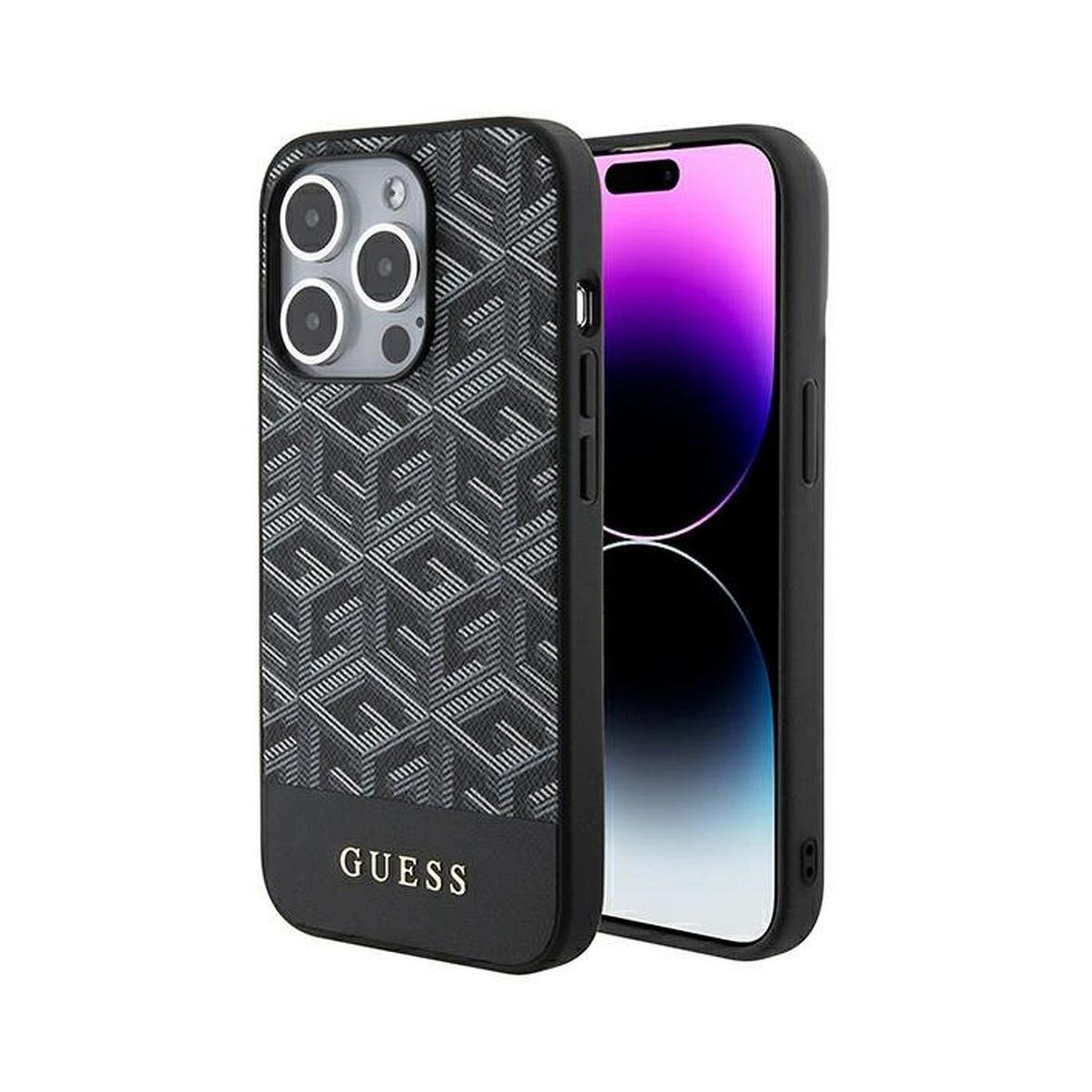 GUESS futerał do IPHONE 15 Pro kompatybilny z MagSafe GUHMP15LHGCFSEK (CUBE Stripes) czarny