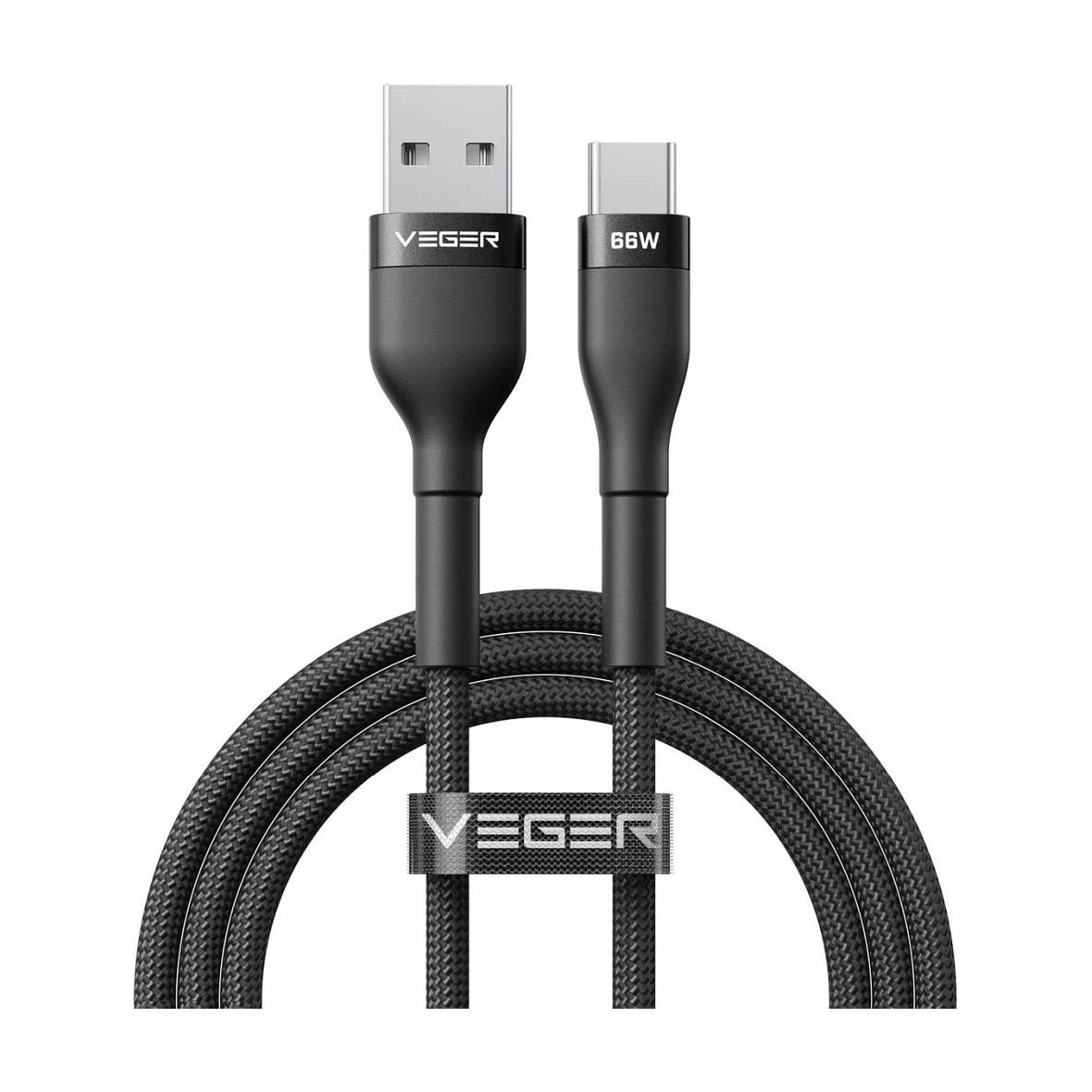 Kabel USB A do Typ C VEGER PD 11V 6A 66W AC04 1,2 m czarny
