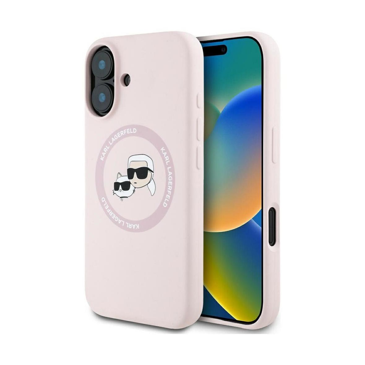 KARL LAGERFELD futerał do IPHONE 16 kompatybilny z MagSafe KLHMP16SSKCHTCP (Silicone KC Heads) różowy