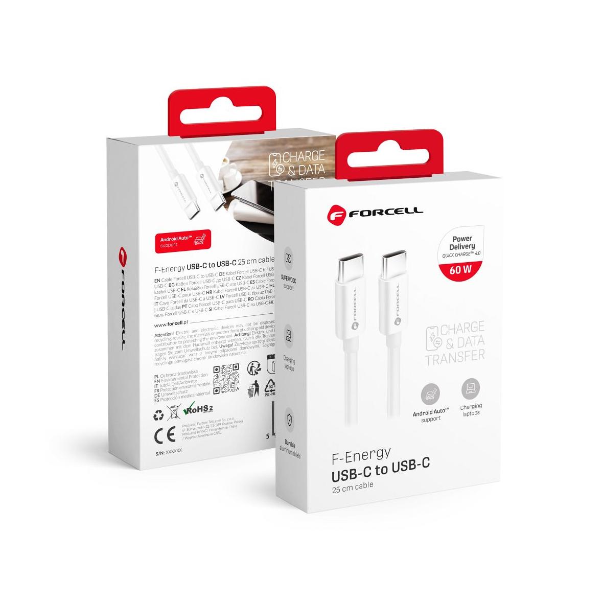 Kabel USB C do USB C Forcell F-Energy QC4.0 PD 3A 60W 0,25 m C338 biały