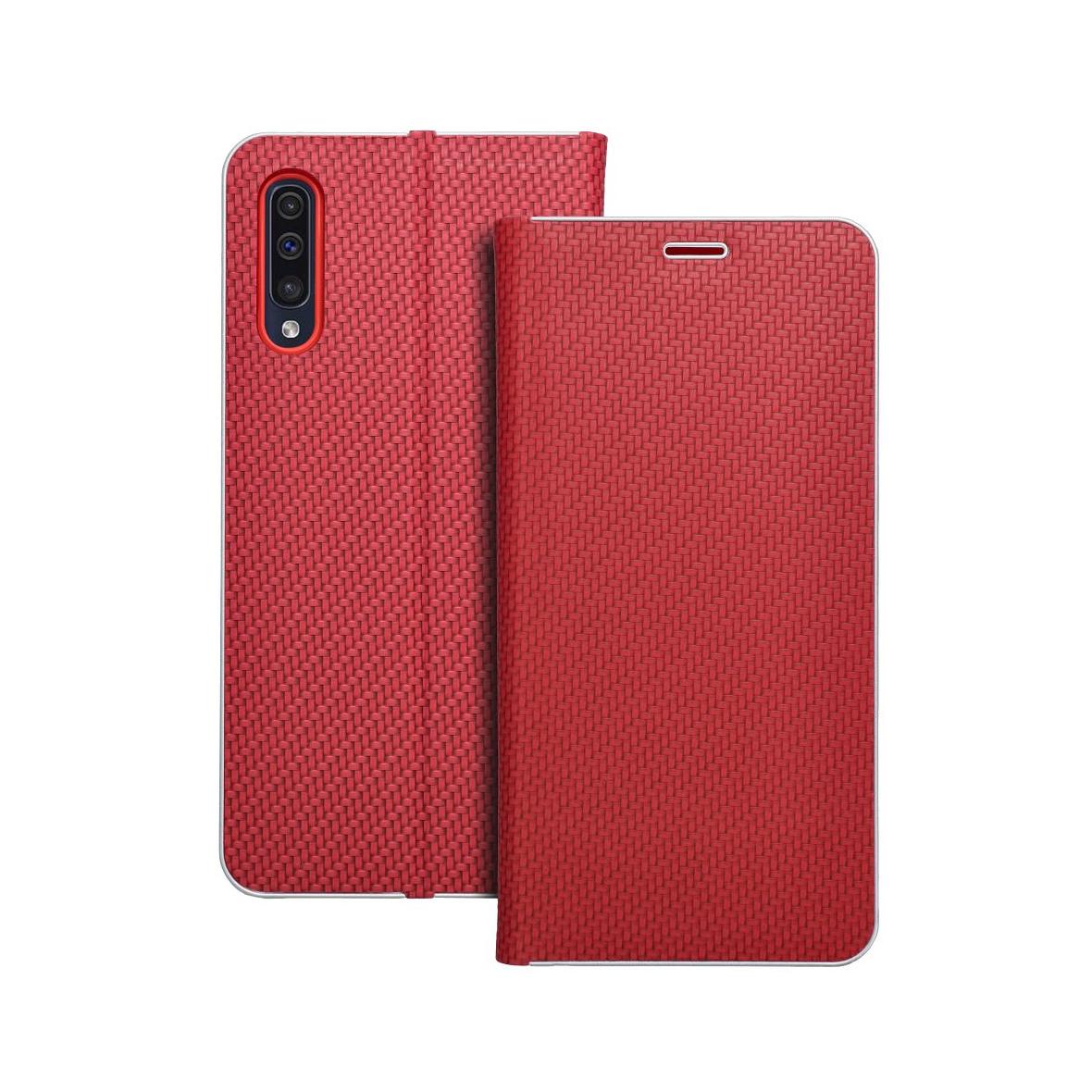 Etui z klapką na Samsung A50 Luna Book Carbon czerwone