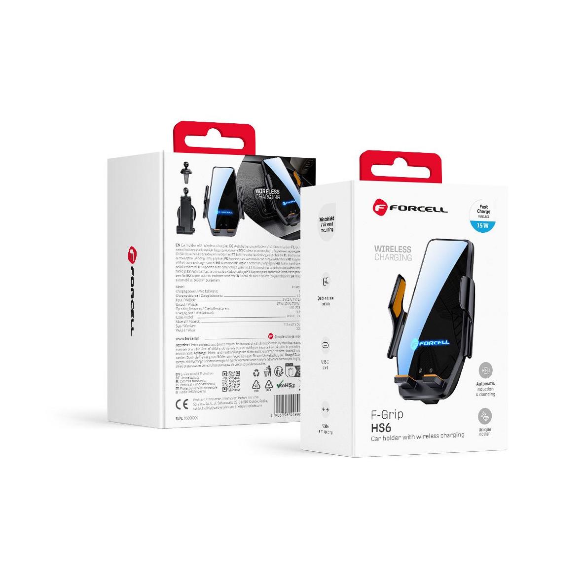 Uchwyt na telefon do samochodu indukcyjny Forcell F-Grip HS6 15W do szyby / kratki czarny