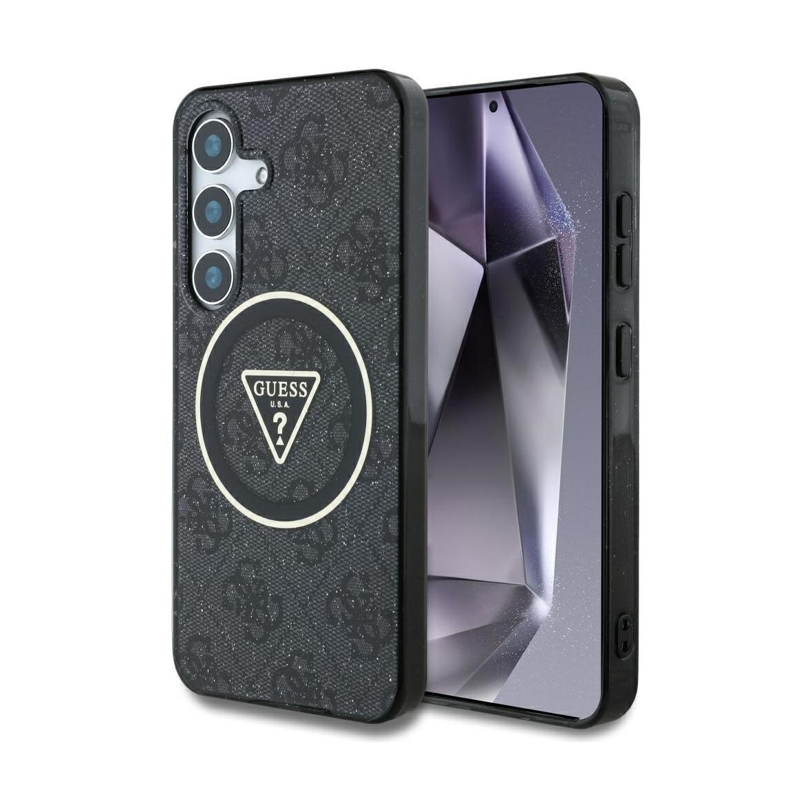 GUESS futerał do SAMSUNG S25 GUHMS25SHG4PRTGK (Magnetic IML Metal Glitter 4G Circle Triangle) czarny