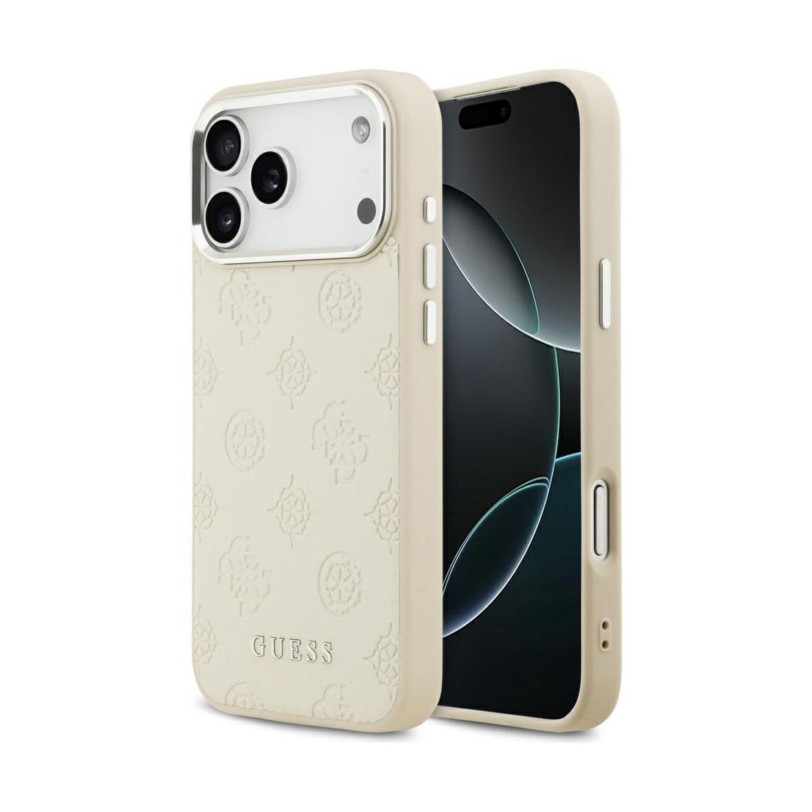 GUESS futerał do IPHONE 17 Pro Max kompatybilny z MagSafe GUHMP17XPSPOSSSE (PU W/ Peony Hot Stamp Script) beżowy