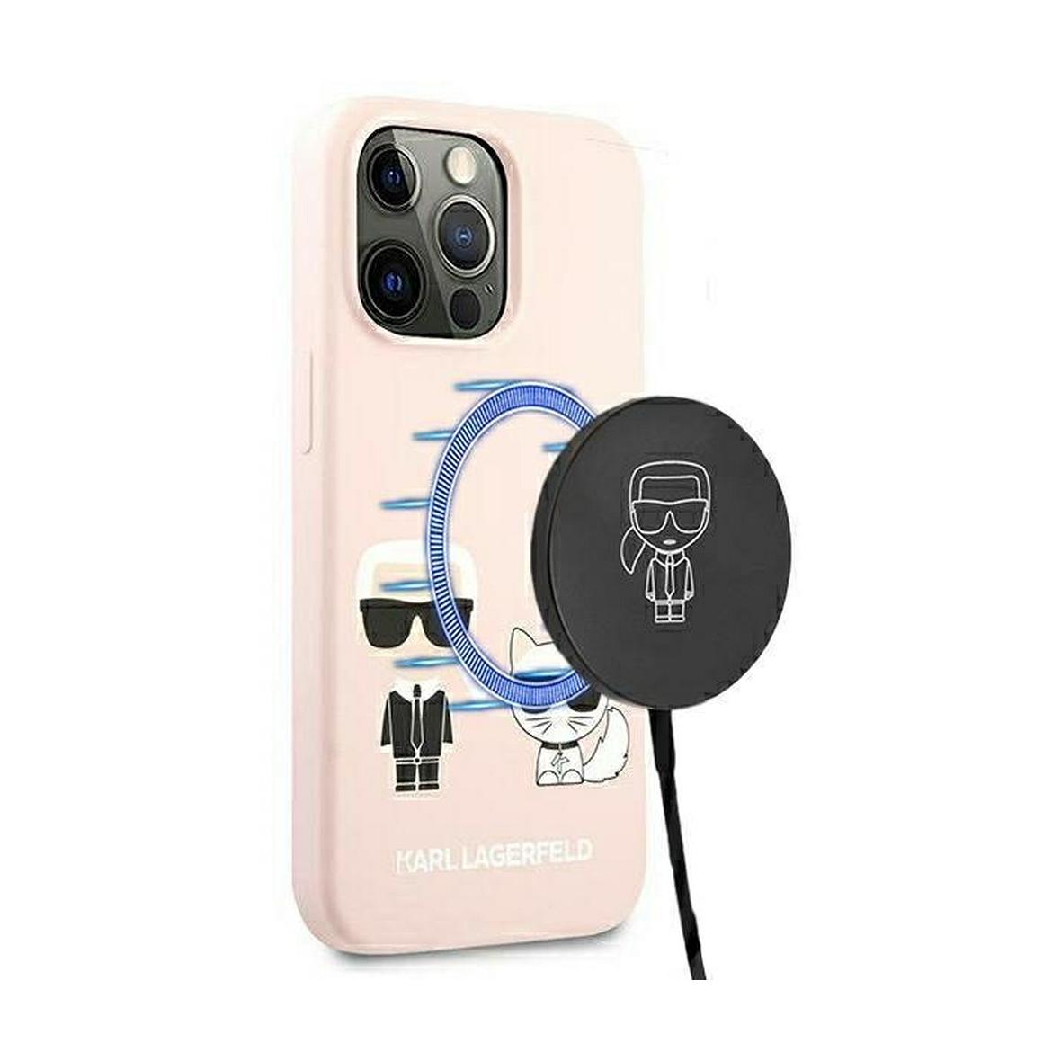 KARL LAGERFELD futerał do IPHONE 13 Pro KLHMP13LSSKCI (Ikonik Karl and Choupette + MAG) jasny róż