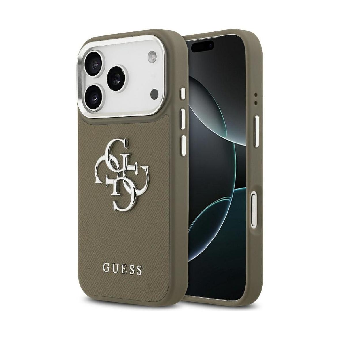 GUESS futerał do IPHONE 17 Pro kompatybilny z MagSafe GUHCP17LPG4SMCEW (Grained PU W/ Big 4G Classic Logo) brązowy