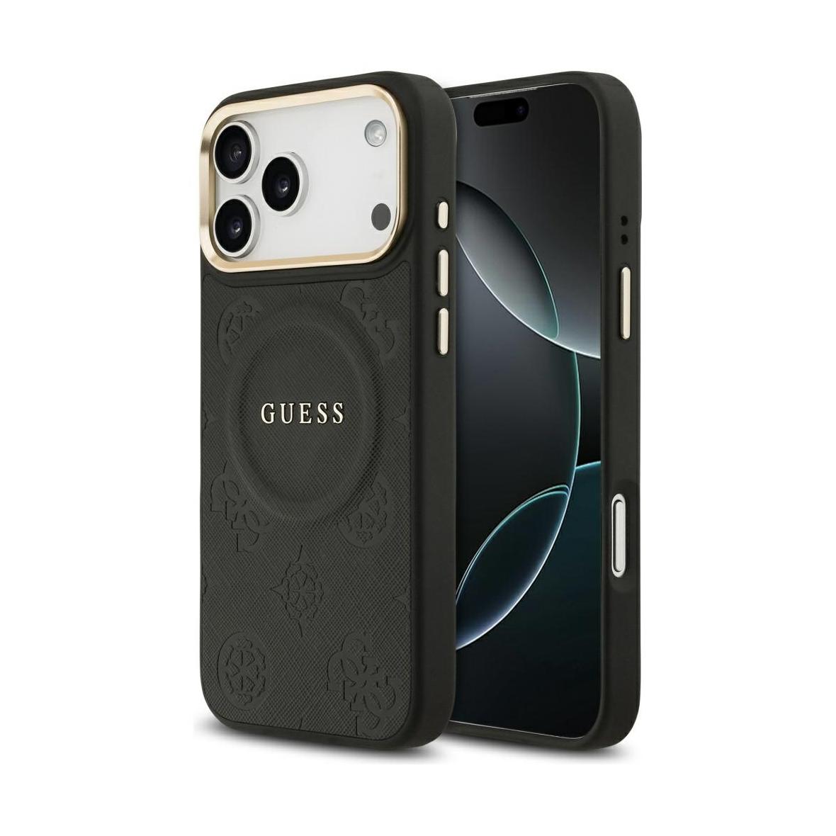 GUESS futerał do IPHONE 17 Pro Max kompatybilny z MagSafe GUHMP17XPSAMSECK (PU W/ Peony Hot Stamp) czarny