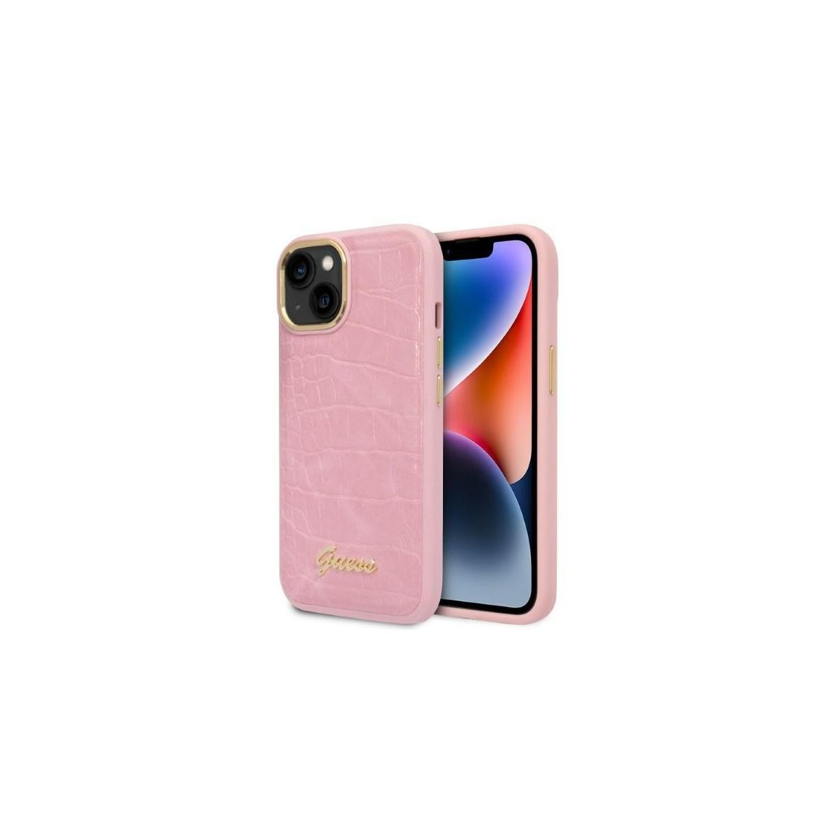 GUESS futerał do IPHONE 13 / 14 / 15 GUHCP14SHGCRHP (Croco Collection) różowy