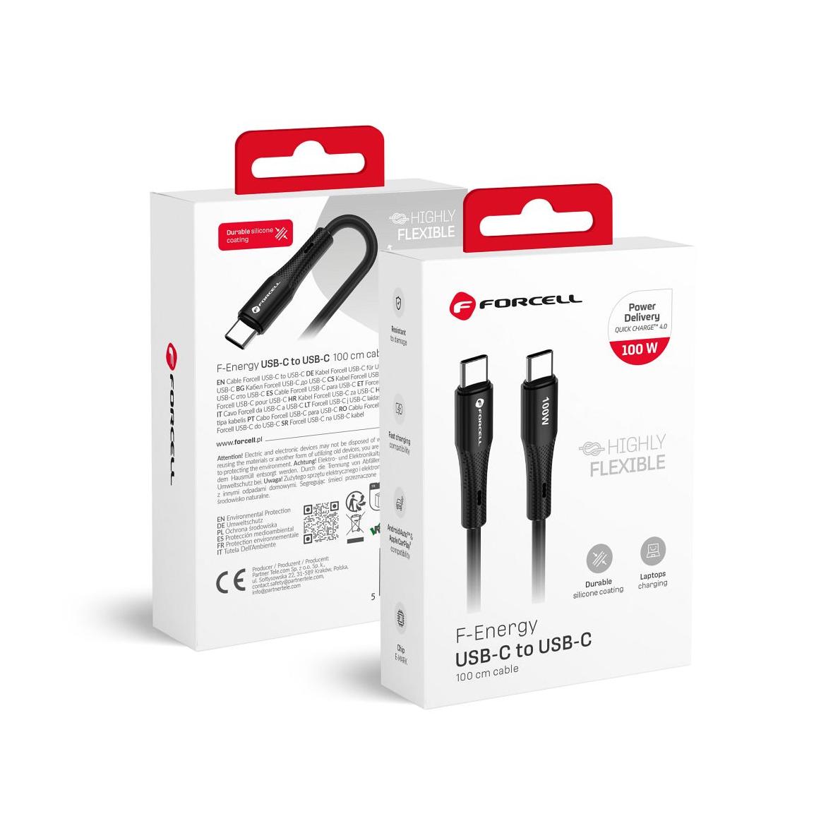Kabel USB C do USB C Forcell F-Energy QC4.0 PD 5A 100W Silicone 1 m C347 czarny