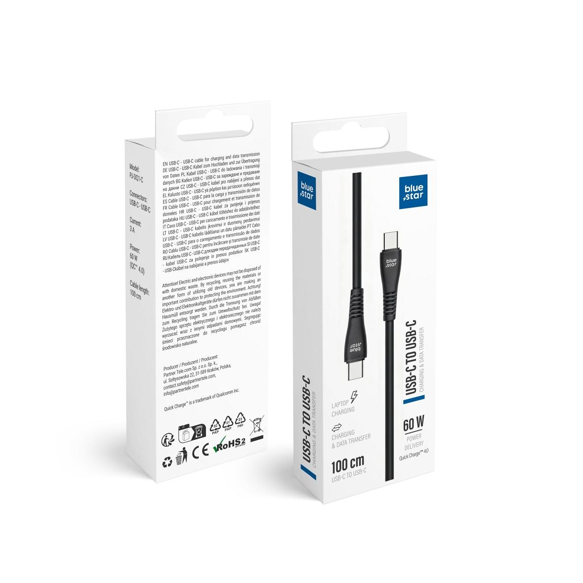 Kabel USB C do USB C Blue Star 3A 60W QC4.0 1 m PJ-DQ1-C czarny