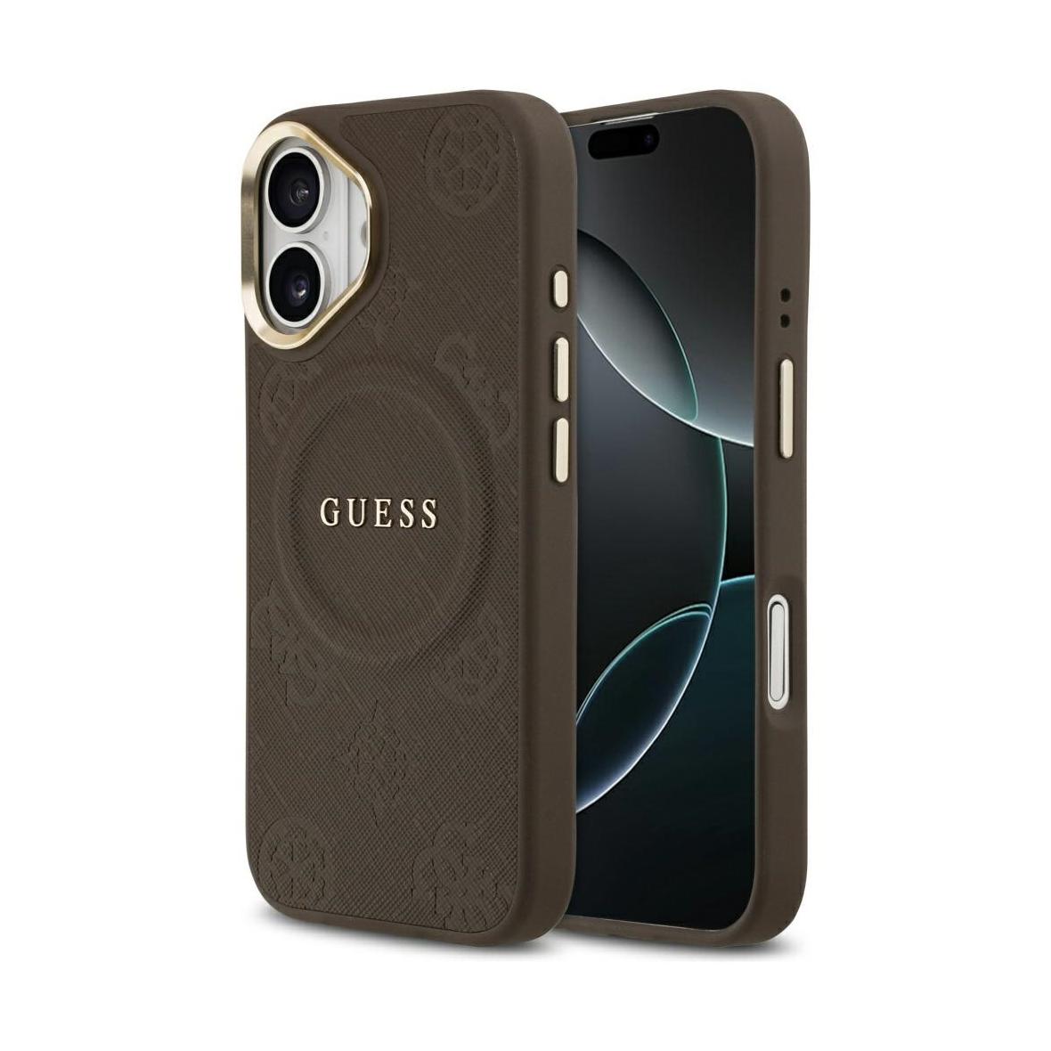 GUESS futerał do IPHONE 17 kompatybilny z MagSafe GUHMP17SPSAMSECW (PU W/ Peony Hot Stamp) brązowy