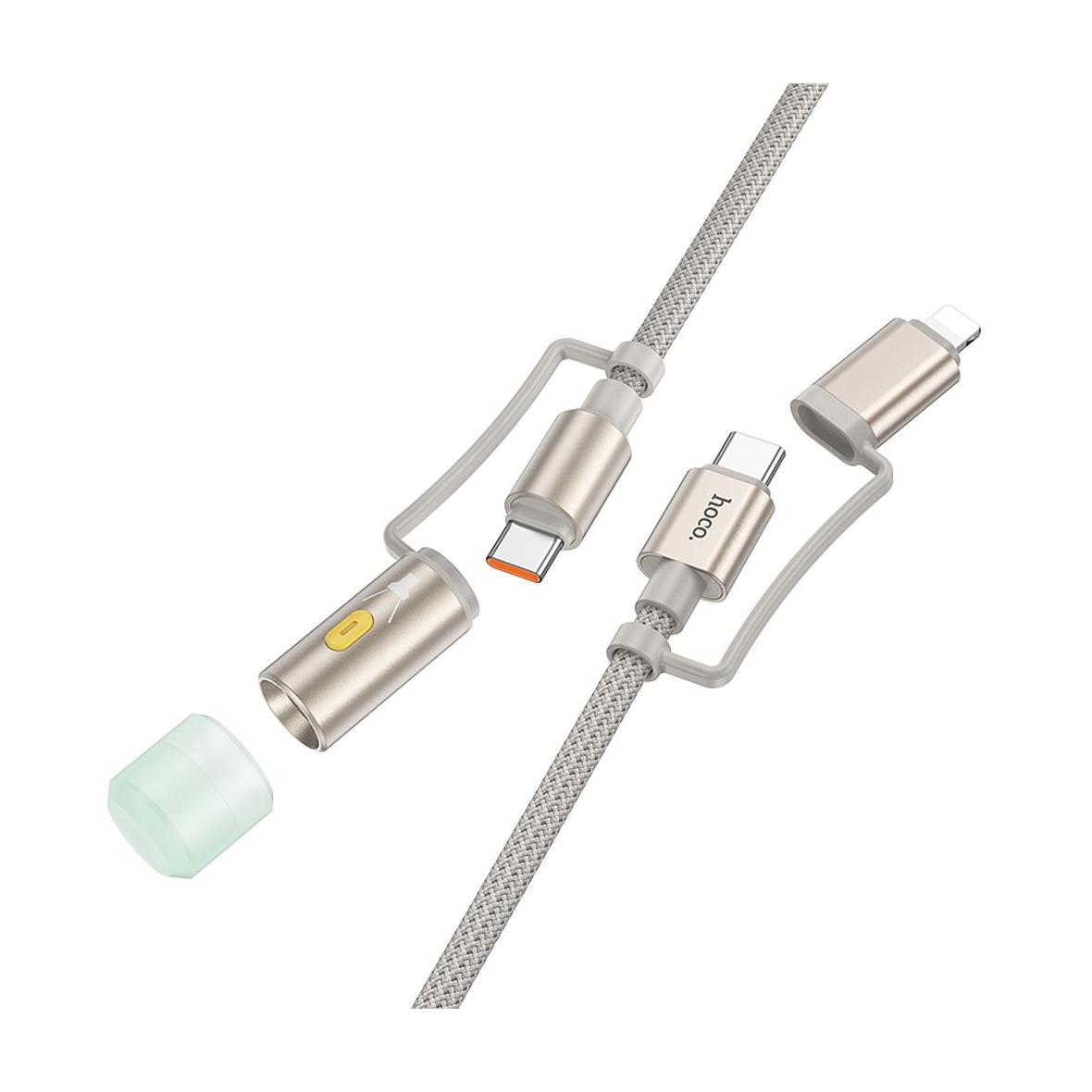 Kabel All-in-one USB C / Lightning do USB C / LED Light Hoco PD 3A 60W 1,2 m U138 szary