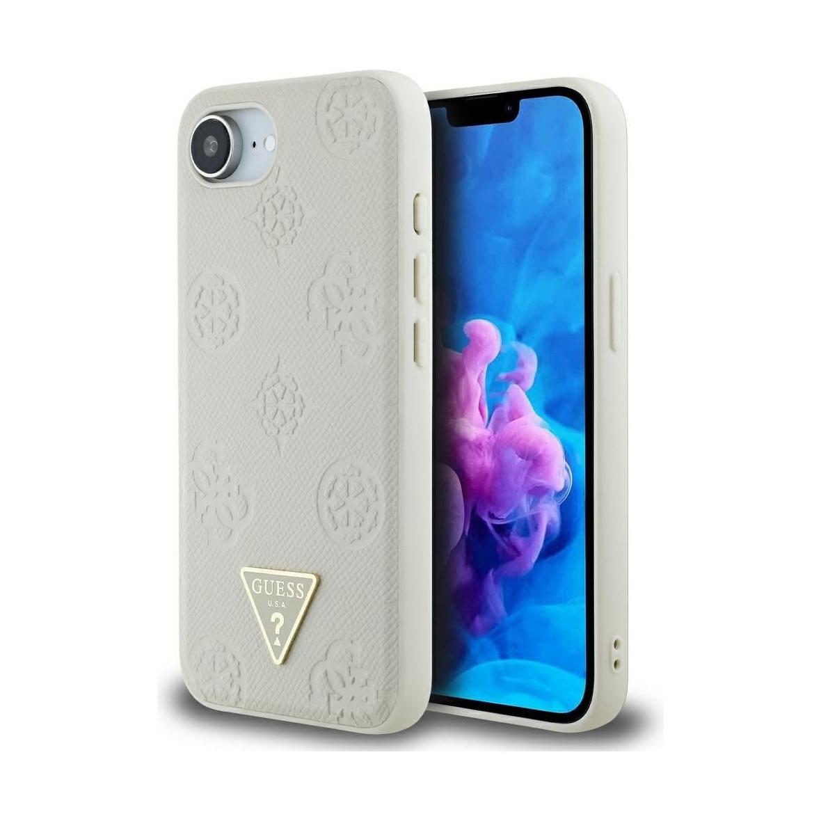 GUESS futerał do IPHONE 16e (SE 4 2025) kompatybilny z MagSafe GUHMPSE4PGBTME (Grained PU Hot Stamp Peony Triangle Logo) beżowy