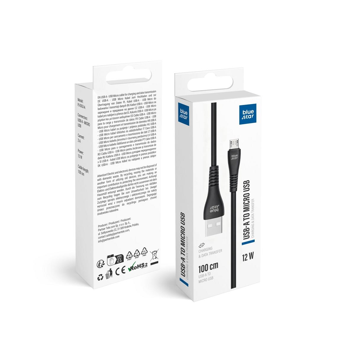 Kabel USB A do Micro USB Blue Star 2A 12W 1 m PJ-DG3-A czarny