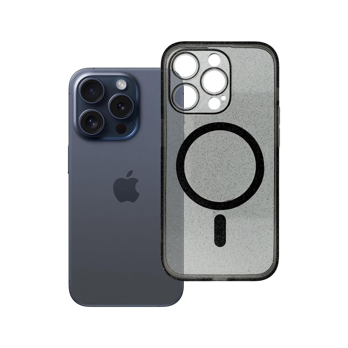 Futerał do iPhone 14 PRO Clear Mag Cover (STR / CAMERA PROTECTION) zgodny z MagSafe  czarny glitter