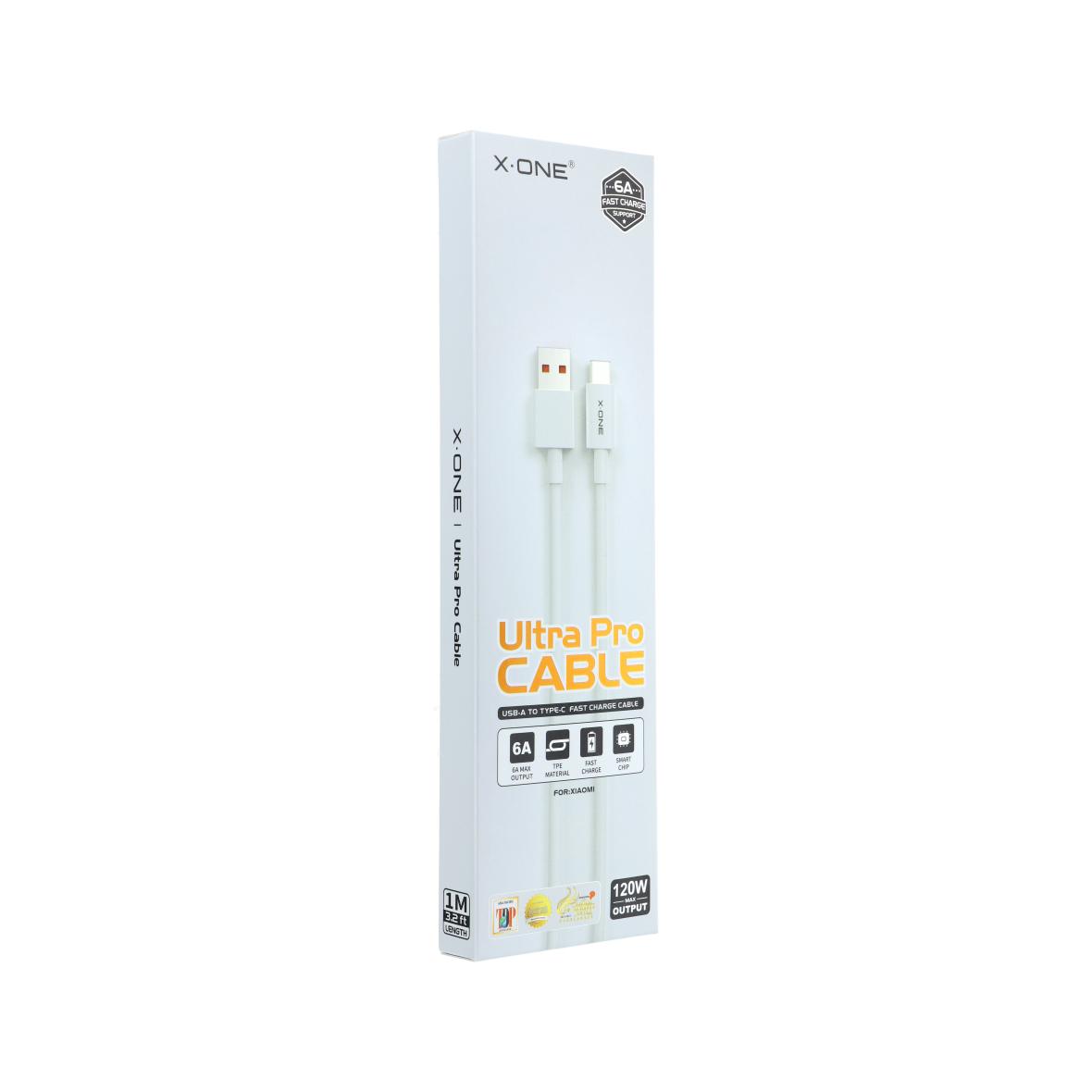 Kabel USB A do USB C X-ONE 6A 120W Ultra Pro XIAOMI  (oryginalny chip) 1 m biały