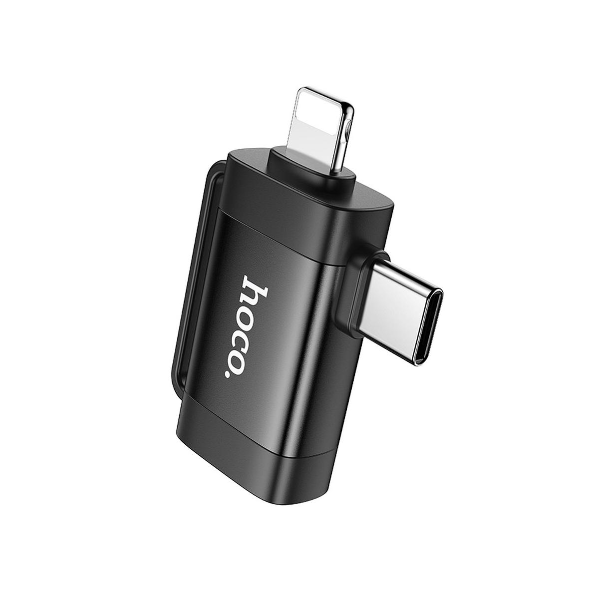 Adapter OTG 2w1 USB C / Lightning do USB A Hoco UA31F czarny