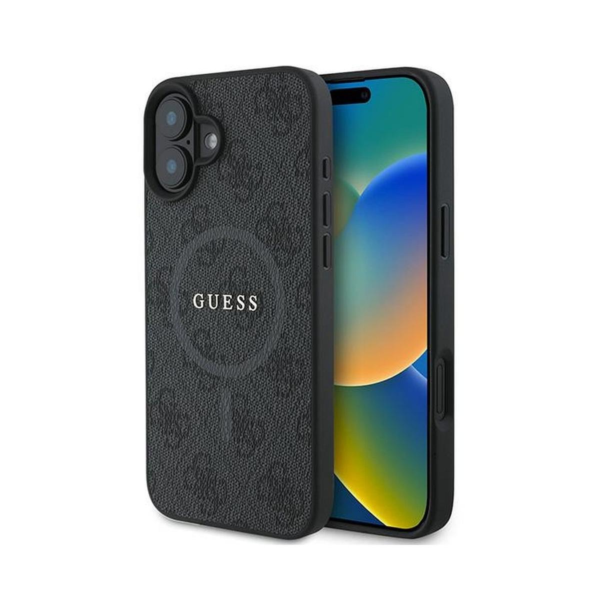 GUESS futerał do IPHONE 16 Plus kompatybilny z MagSafe GUHMP16MG4GFRK (PU 4G Ring Classic Logo) czarny