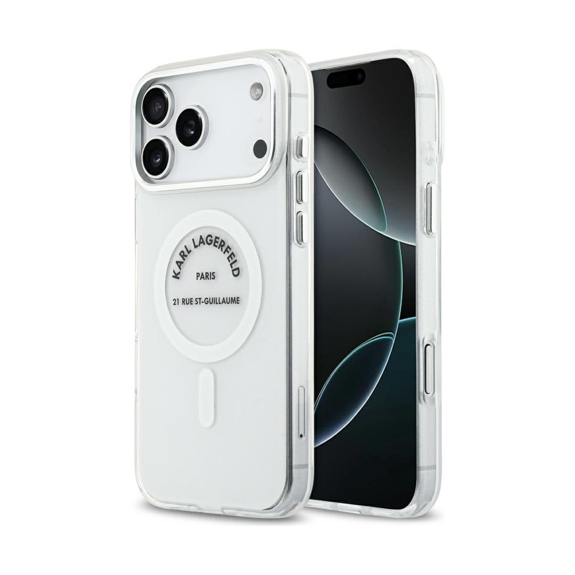 KARL LAGERFELD futerał do IPHONE 17 Pro Max kompatybilny z MagSafe KLHMP17XHKRSGPT (IML Karl RSG Logo) transparentny