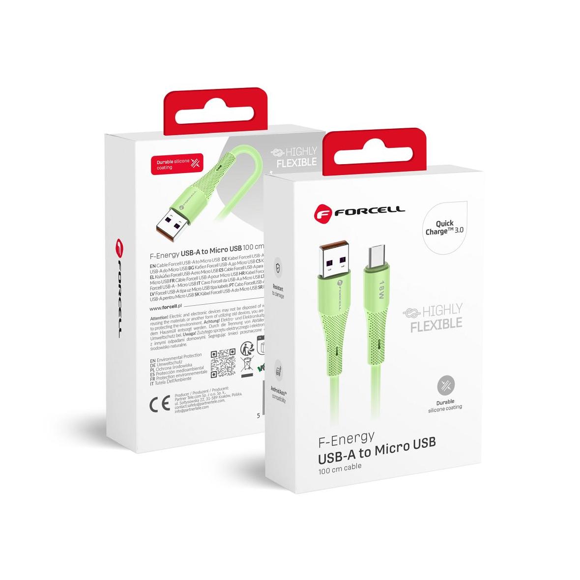 Kabel USB A do Micro USB Forcell F-Energy QC3.0 2,4A 18W Silicone 1 m C341 zielony