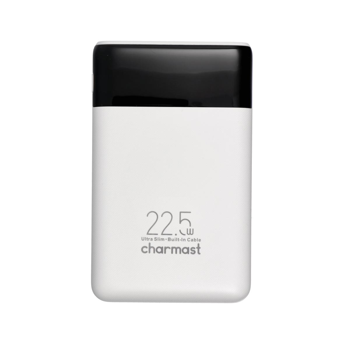 Powerbank PD3.0 3A 22,5W 10000 mAh z wbudowanymi kablami USB C / Lightning Charmast W1202 biały 0INT