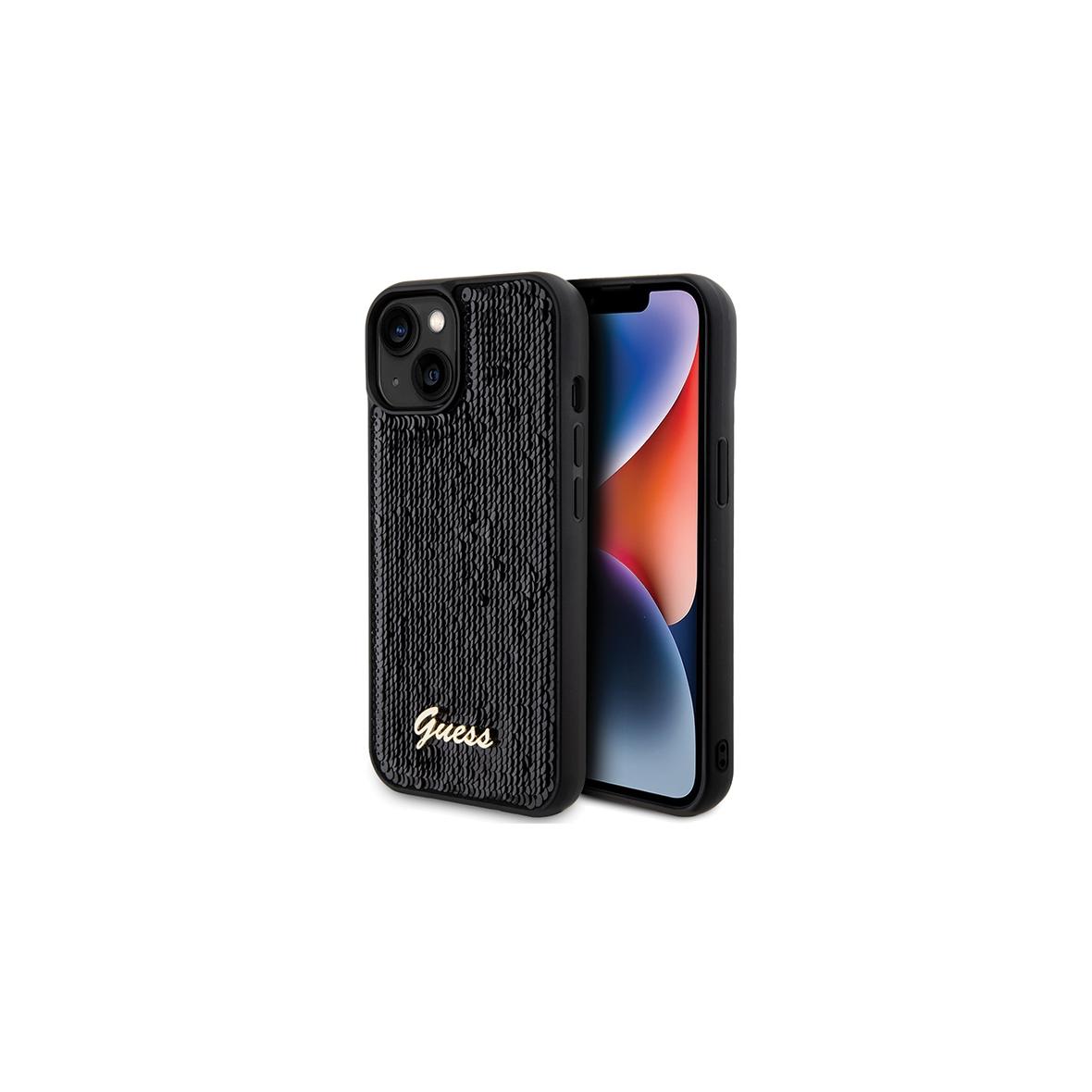 GUESS futerał do IPHONE 13 / 14 / 15 GUHCP15SPSFDGSK (Sequin Script Metal) czarny