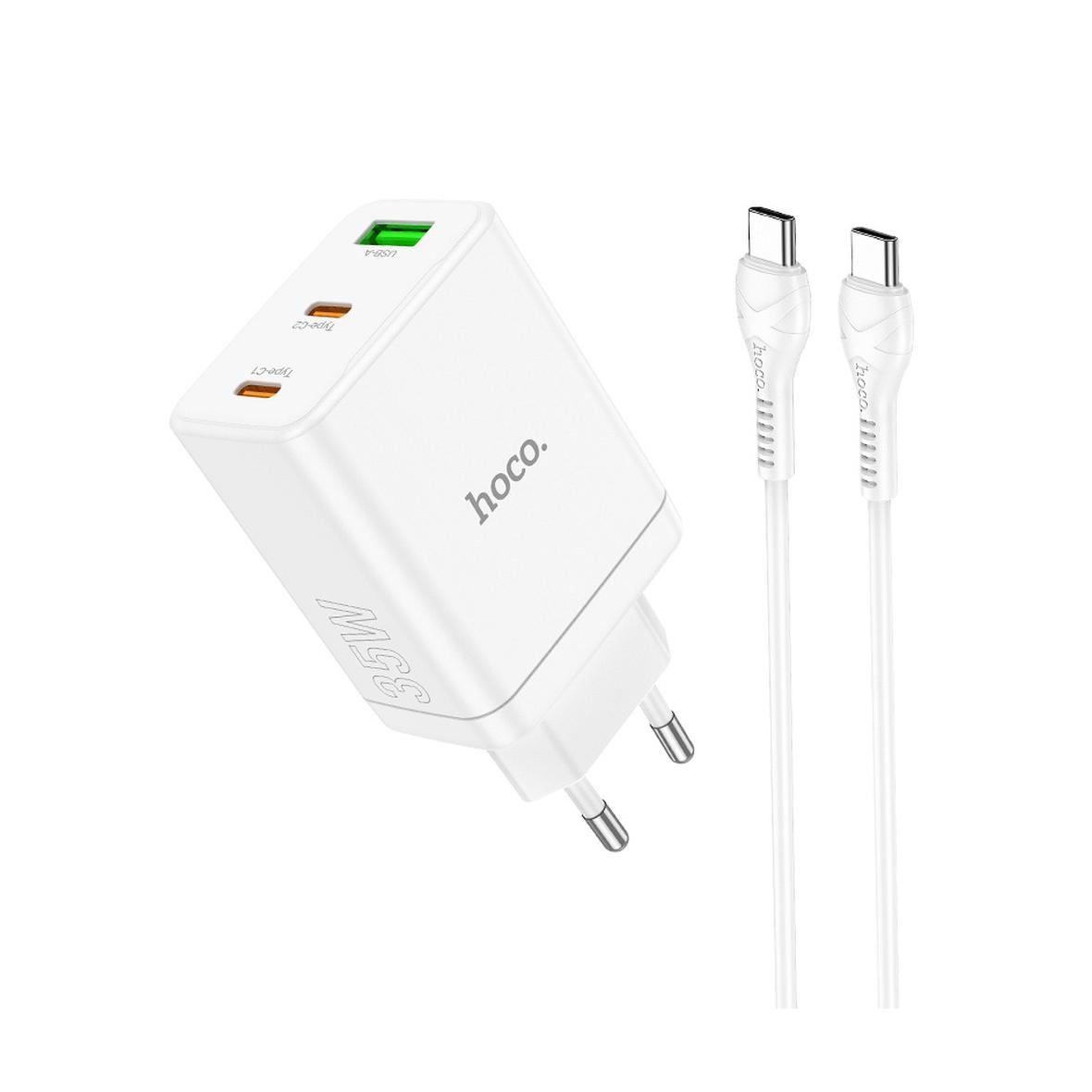 Ładowarka sieciowa do telefonu Hoco 2 x USB C + USB A QC3.0 PD 3A 35W + kabel USB C do USB C N33 biała