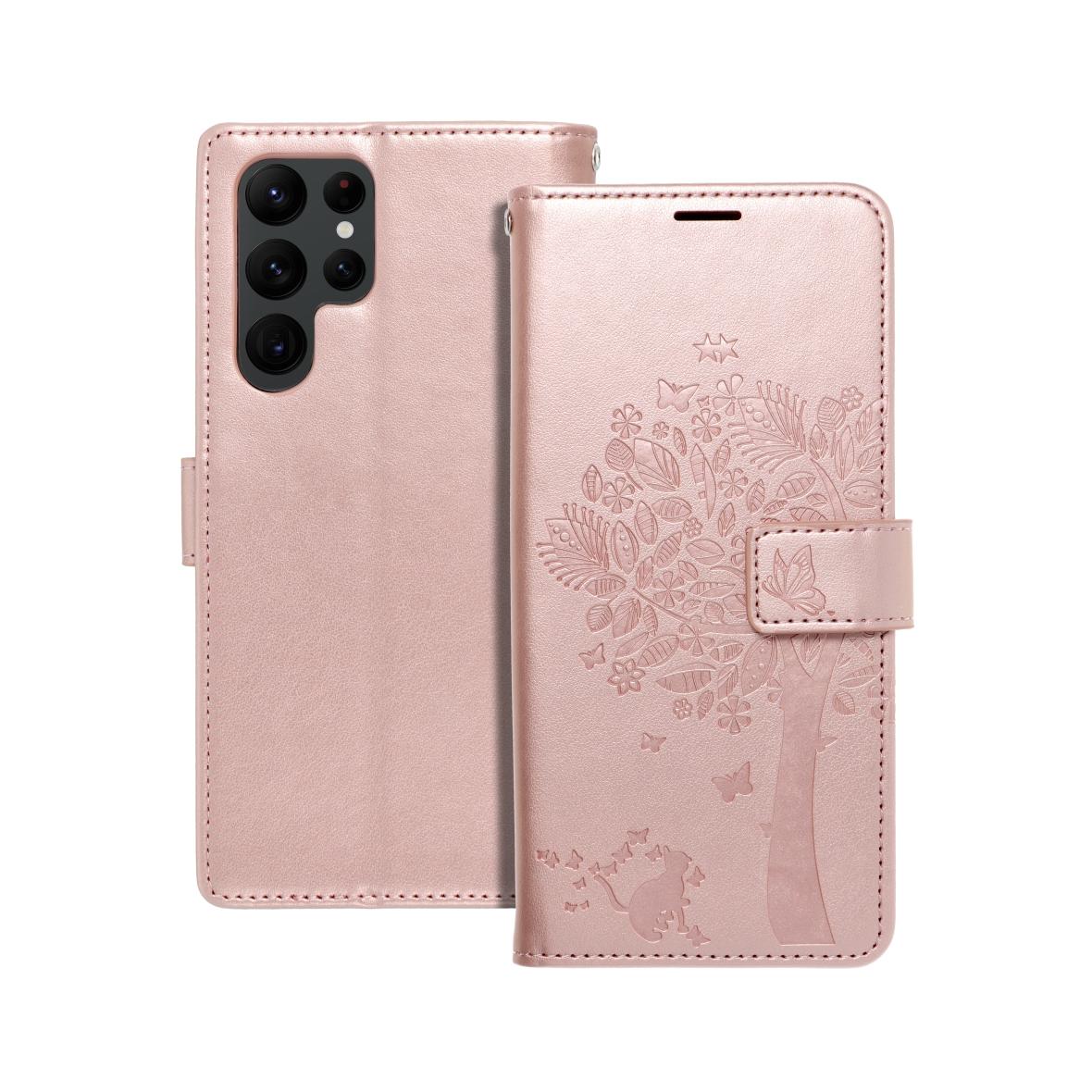 Etui z klapką na Samsung S22 ULTRA Mezzo Book drzewo złoto-różowe