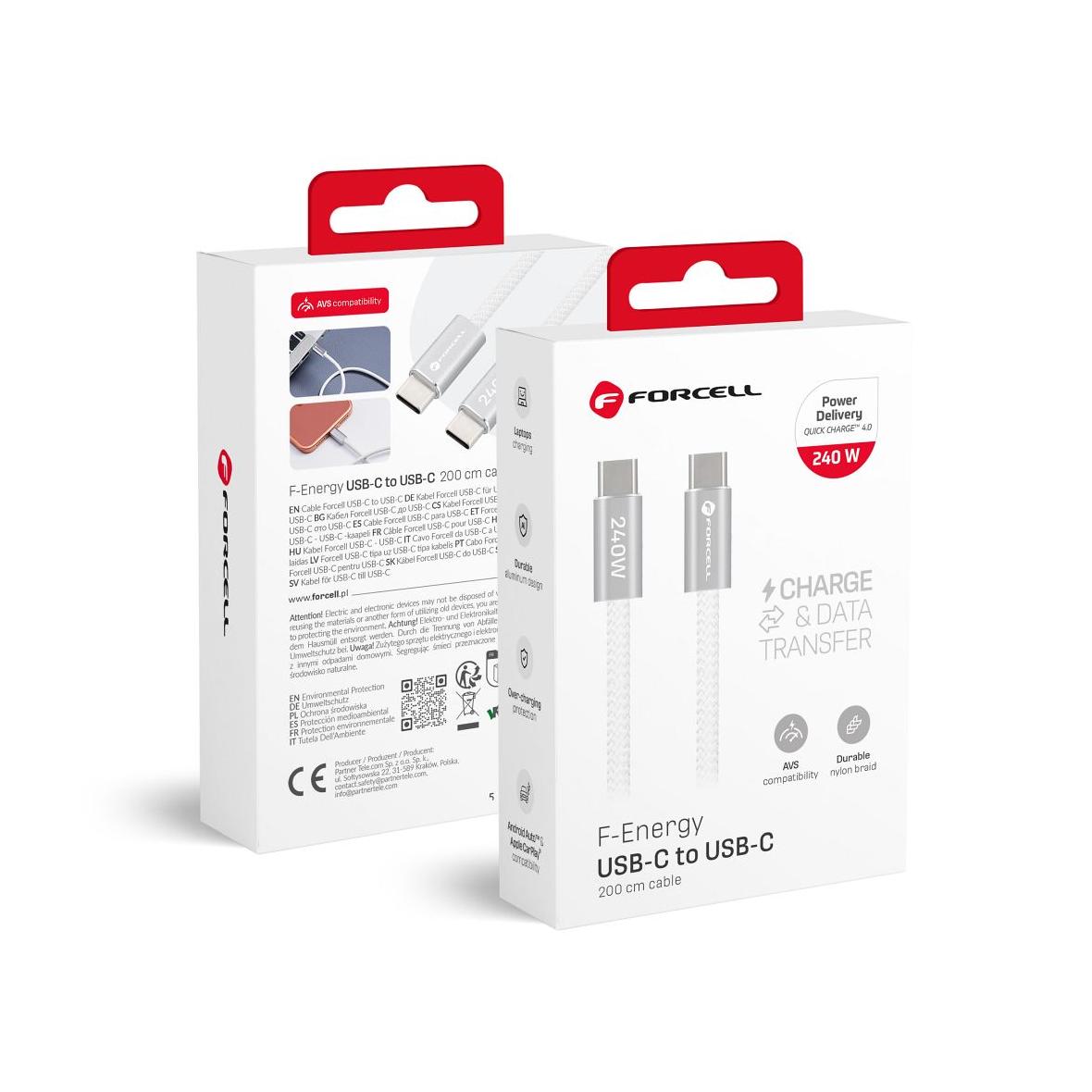 Kabel USB C do USB C Forcell F-Energy QC4.0 PD 5A 240W Cafule Color 2 m CBN1 biały