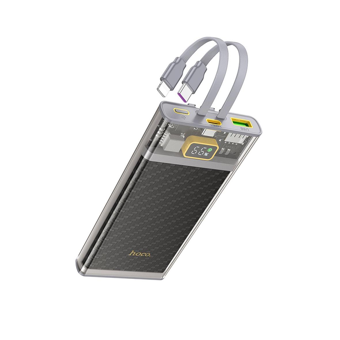 Powerbank Hoco 10000 mAh QC PD 3A 22,5W z wbudowanymi kablami USB C + Lightning oraz wyświetlaczem J104 szary