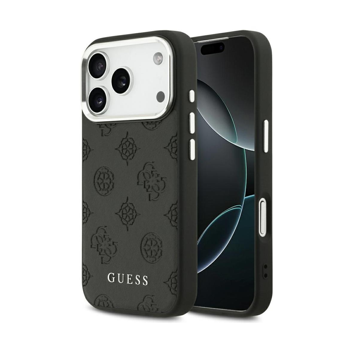 GUESS futerał do IPHONE 17 Pro kompatybilny z MagSafe GUHMP17LPSPOSSSK (PU W/ Peony Hot Stamp Script) czarny