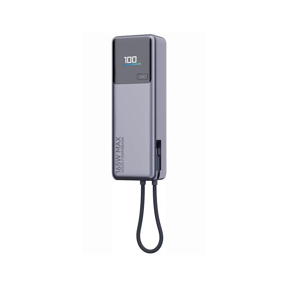 Powerbank Xiaomi 10000 mAh QC PD 165W z wbudowanym kablem USB C PB1165MI z wyświetlaczem LED szary