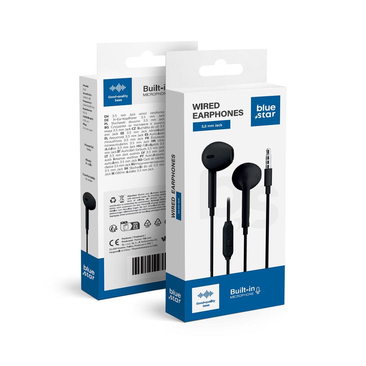 Słuchawki przewodowe douszne Jack 3,5 mm Blue Star PA-E65 1,2 m czarne