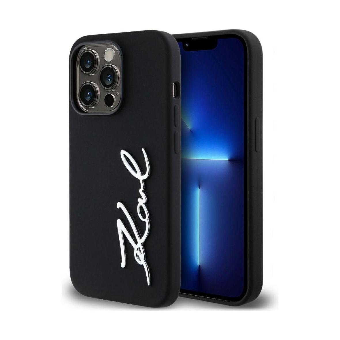 KARL LAGERFELD futerał do IPHONE 14 Pro KLHCP14LSCMSMVK (Silicone Sign Metal Logo) czarny
