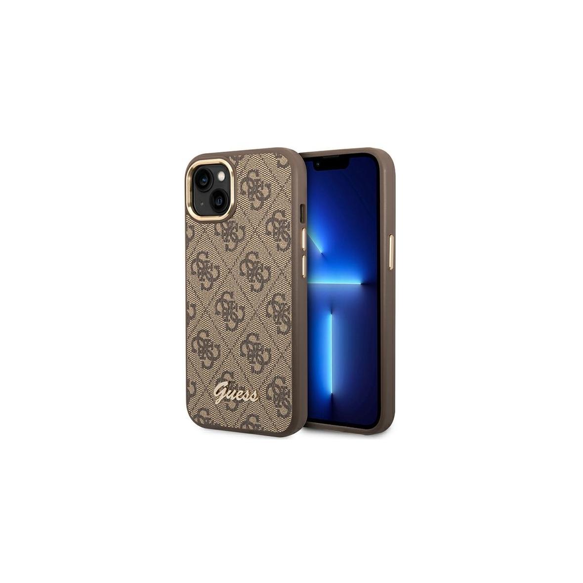 GUESS futerał do IPHONE 13 / 14 / 15 GUHCP14SHG4SHW (4G Vintage Gold Logo) brązowy