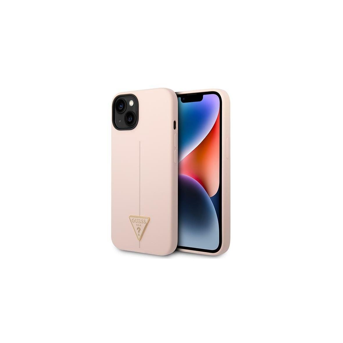 GUESS futerał do IPHONE 13 / 14 / 15 GUHCP14SSLTGP (Silicone Triangle) różowy