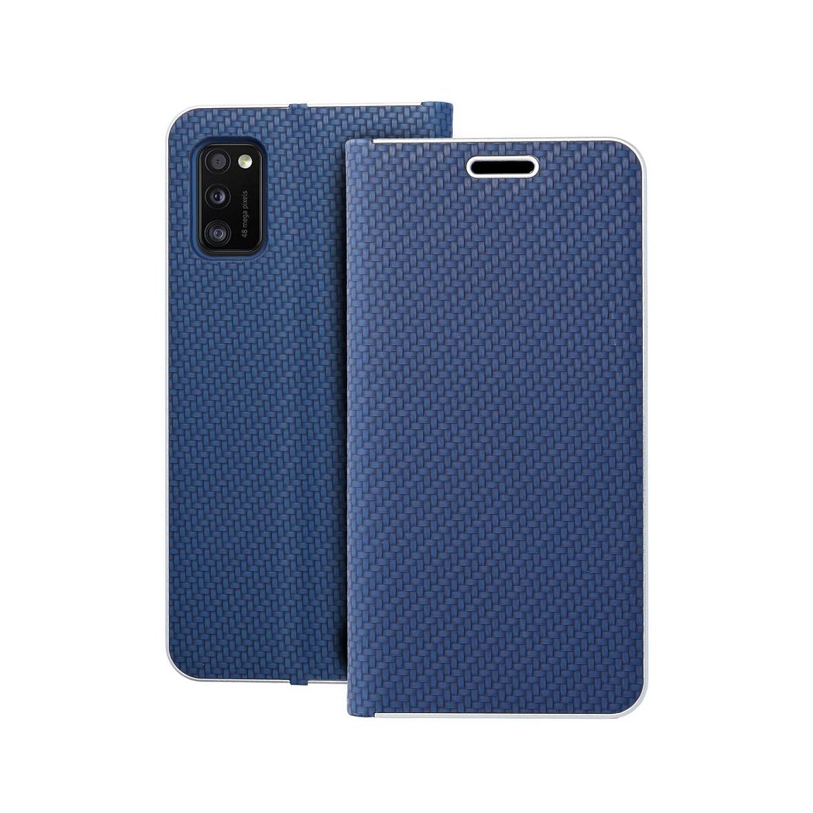 Etui z klapką na Samsung A41 Luna Book Carbon niebieskie