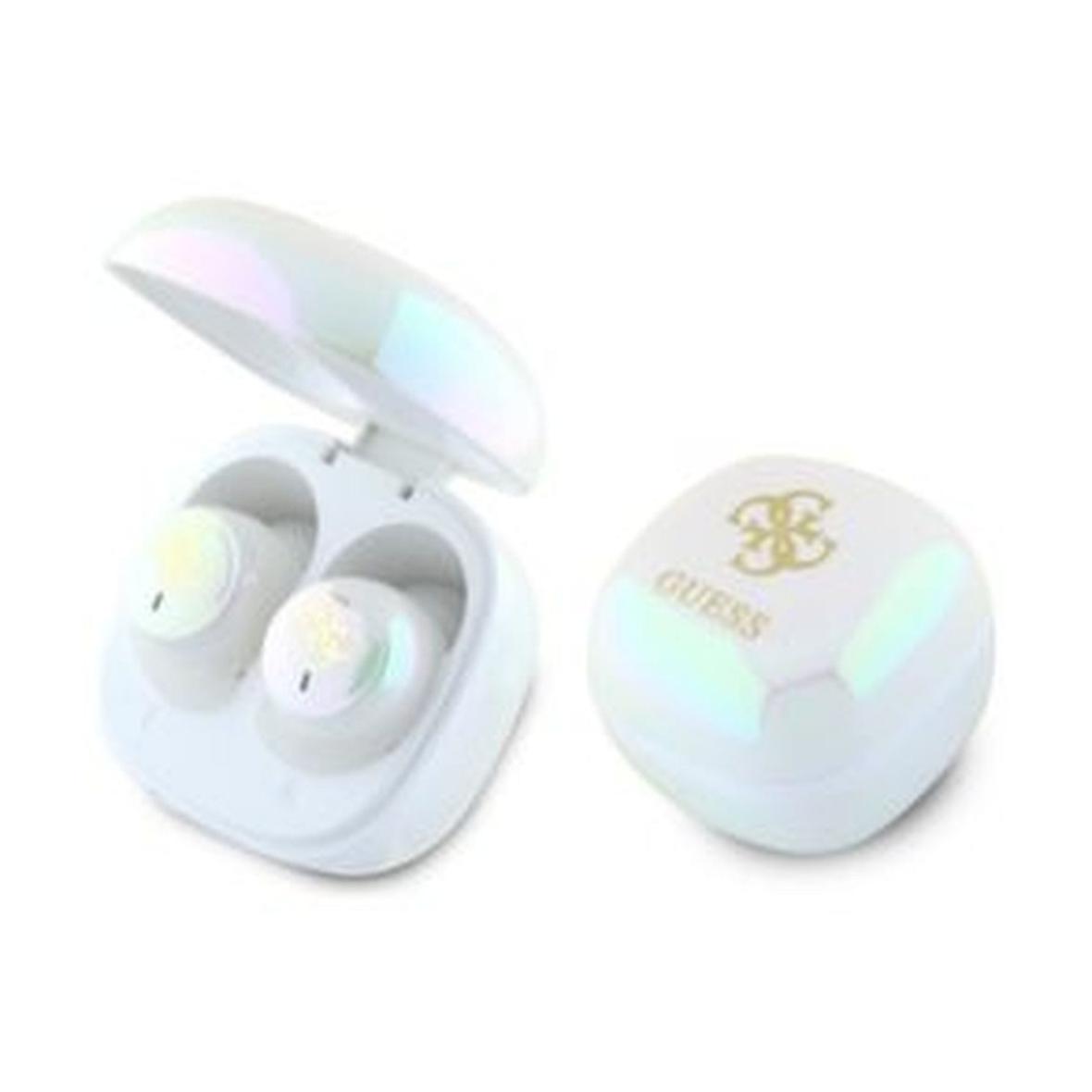 GUESS słuchawki bezprzewodowe bluetooth TWS GUTWSJ144ESH (Mini Iridescent 4G Printed Logo) białe